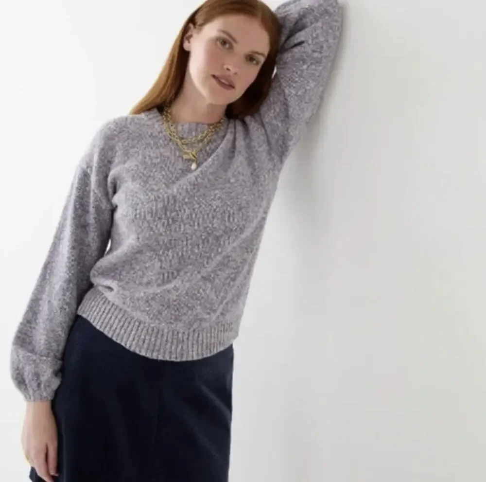 J. Crew Puff Sleeve Crew Neck Sweater Purple Cotton Crew Neck Pullover Size S
